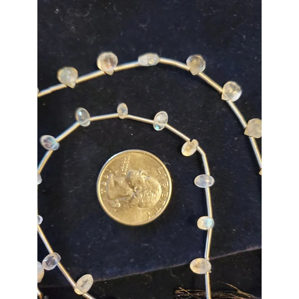 Faceted Milky Moonstone Briollette Beads, 2 Strands